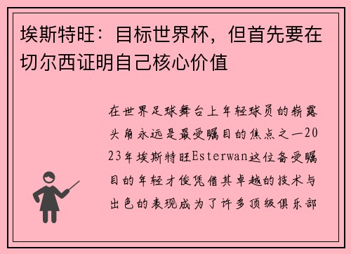 埃斯特旺：目标世界杯，但首先要在切尔西证明自己核心价值
